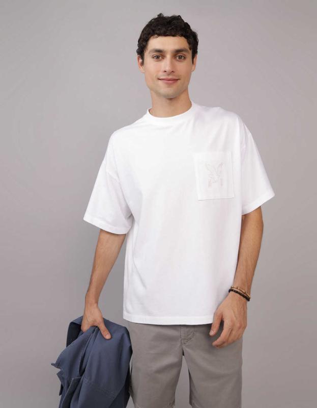 AE Oversized Pocket T-Shirt - White, L 