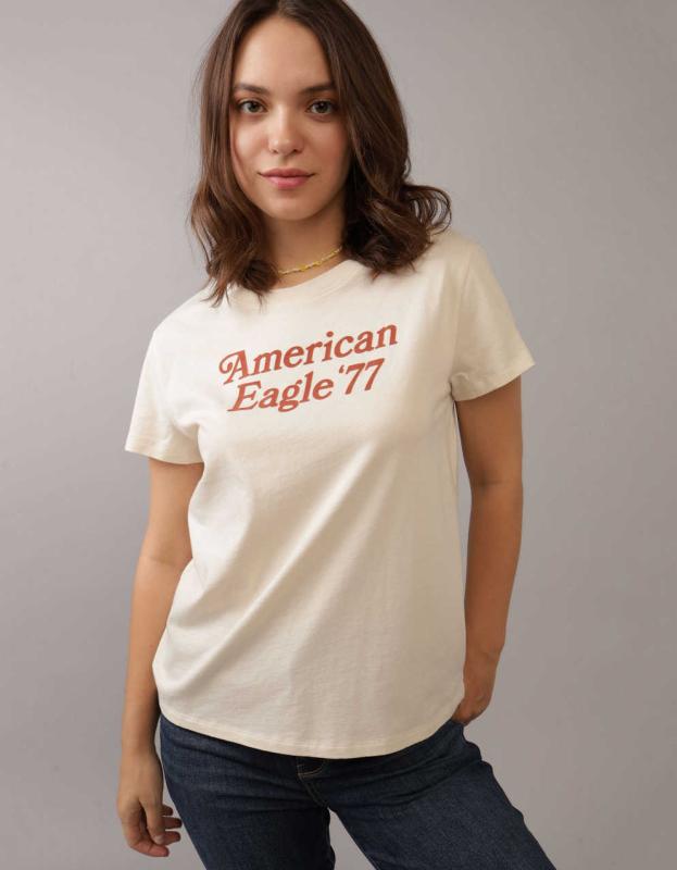 AE Slim Classic Logo Graphic T-Shirt - Cream, XXS 