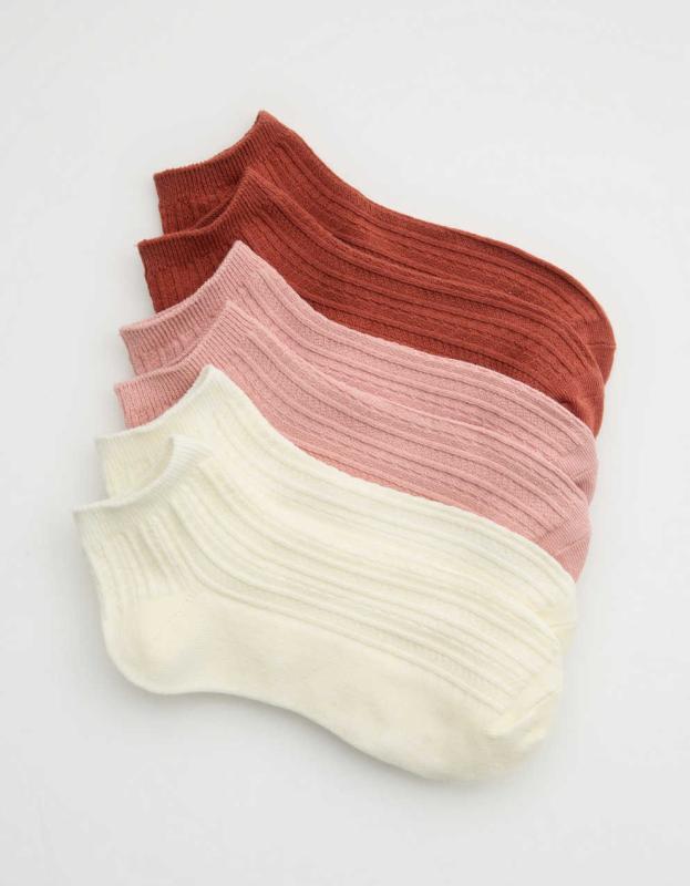 Aerie Cable Ankle Sock 3-Pack - Dusty Pink, One Size 