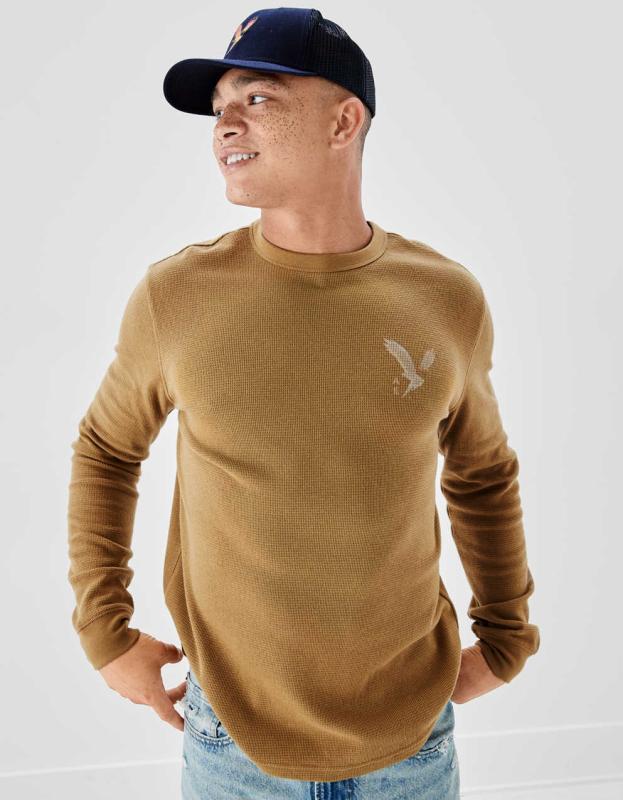 AE Super Soft Long-Sleeve Graphic Thermal Shirt - Khaki, XXL 