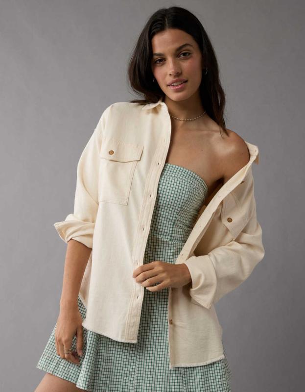 AE OVERSIZED DENIM SHIRT - Cream, L 