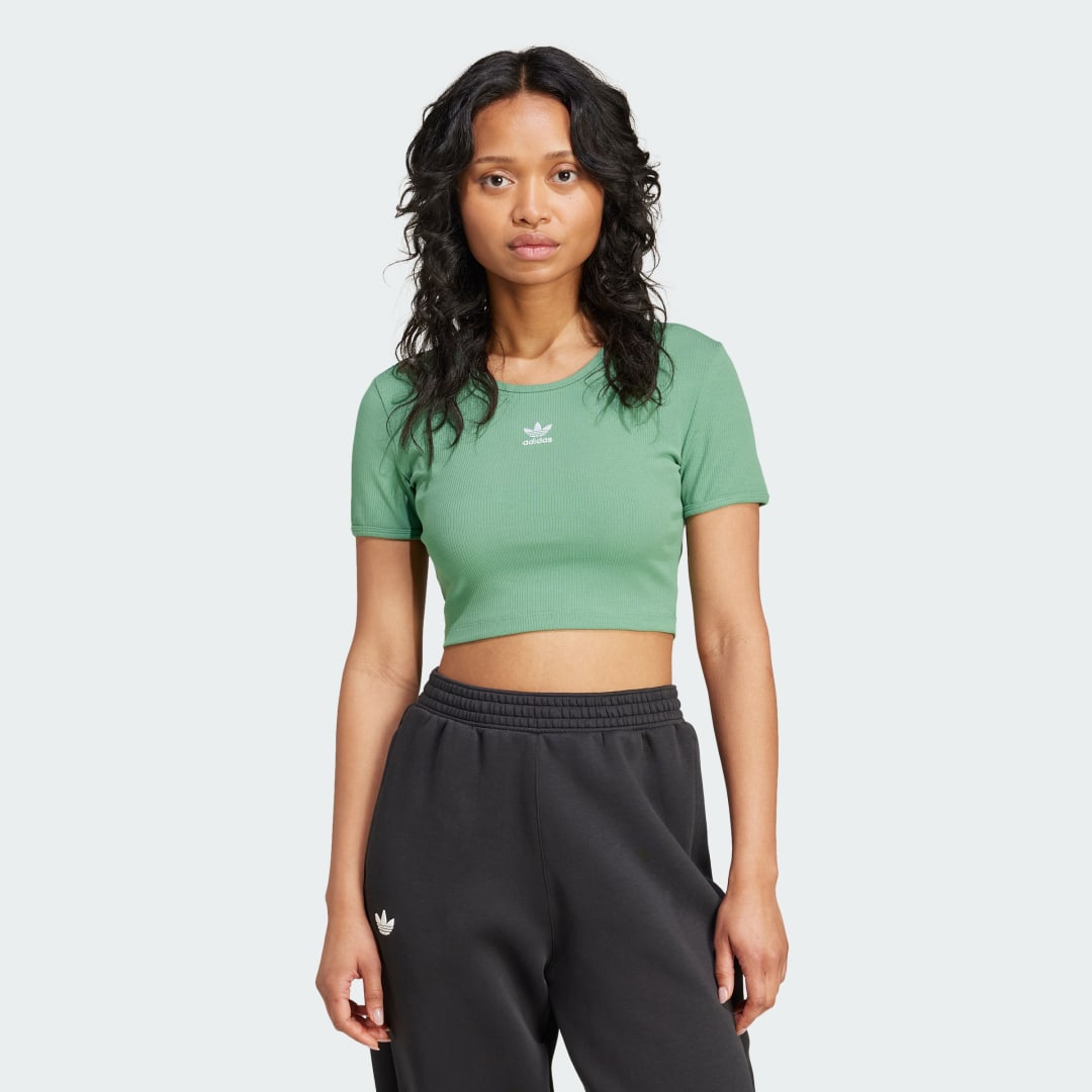 adidas Essentials Ribbed Tee Lifestyle A/2XS Women Preloved Green