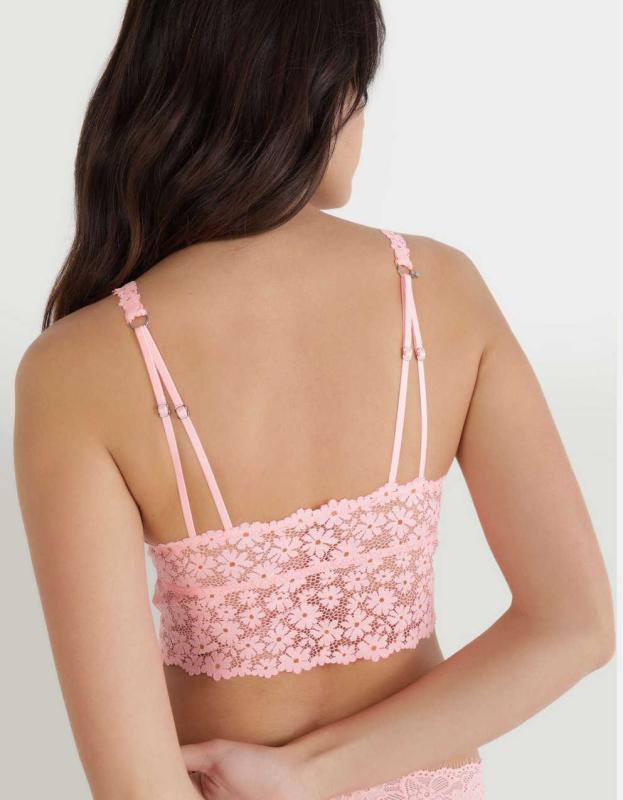 Show Off Daisy Lace Padded Plunge Bralette - Shell Pink, XS 