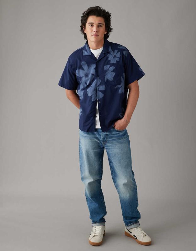 AE Floral Button-Up Poolside Shirt - Darkness Falls, XL 