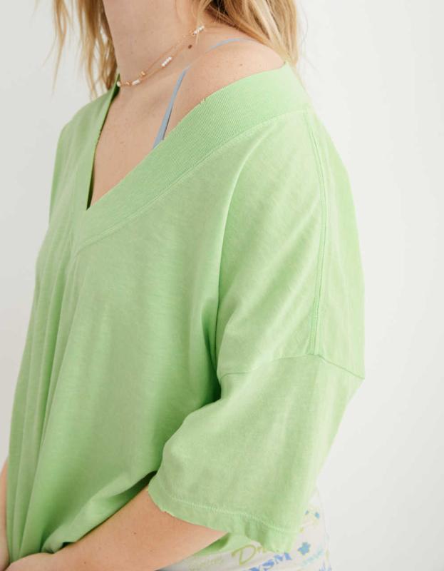 Aerie Extreme V-Neck Oversized Boyfriend T-Shirt - Softest Jade, XS 