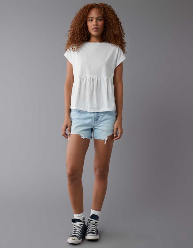 AE Oversized Tie Back T-Shirt - White, M 