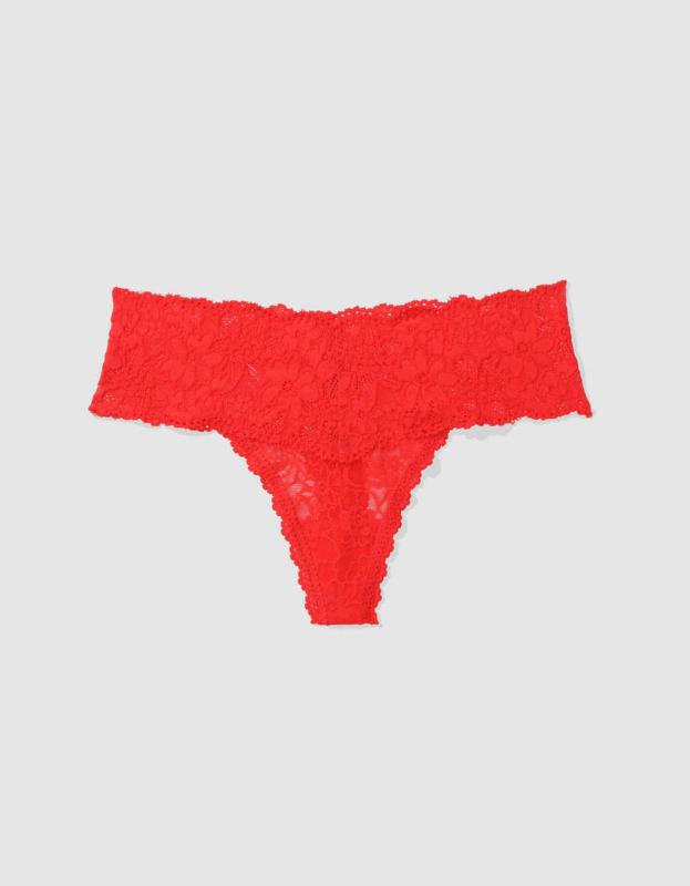 Show Off Eyelash Lace Thong Underwear - Holiday Red, XL 