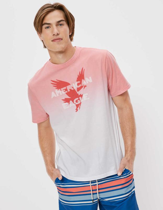AE Dip Dye Logo Graphic T-Shirt - Pink, M 