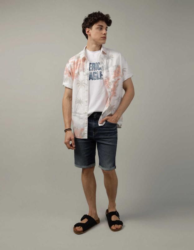 AE Button-Up Poolside Shirt - Dusty Pink, L 