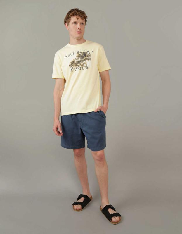 AE 7" Linen-Blend Lived-In Trekker Short - Navy, S 