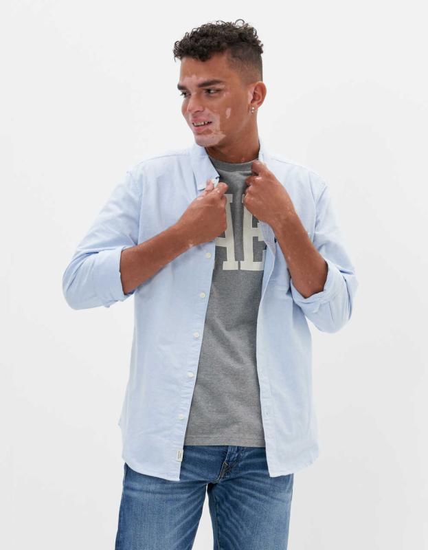 AE Slim Fit Solid Oxford Button-Up Shirt - Blue, XS 