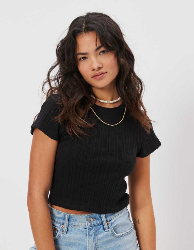 AE Cropped Baby Tee - Black, XS 