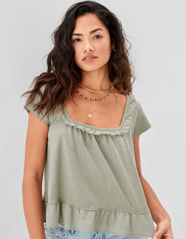 AE Ruffle Tee - Green, M 