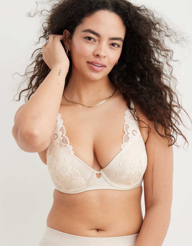 Show Off Plunge Push Up Real Lace Bra - Vintage Vanilla, 36A 