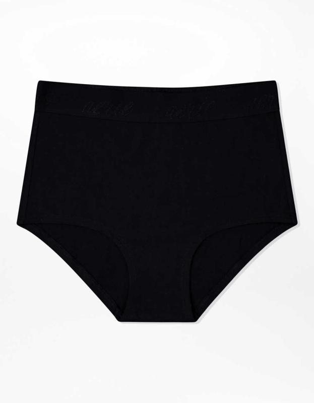 Aerie Cotton Logo High Waisted Boybrief Underwear - True Black, S 