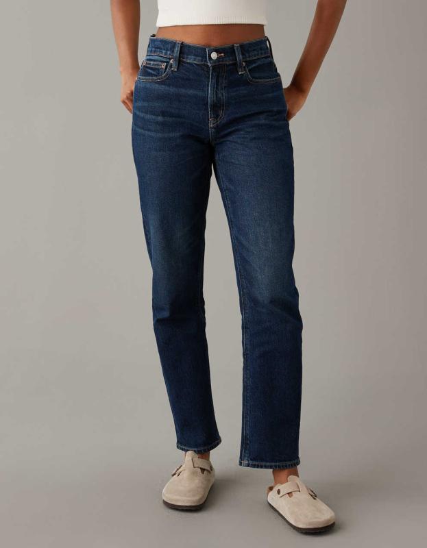 AE Stretch Super High-Waisted Ankle Straight Jean - Dark Shadow, 00 