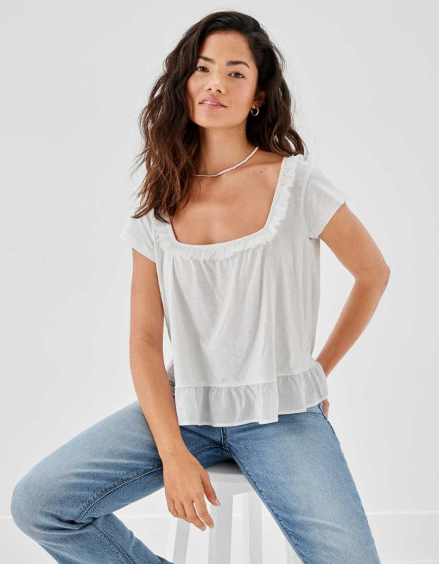 AE Ruffle Tee - White, M 