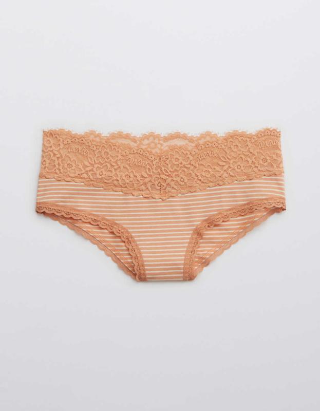 Aerie Cotton Eyelash Lace Cheeky Underwear - Peach Cargo, S 
