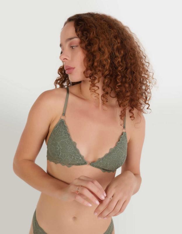 Show Off Summer Sparkle Lace Triangle Bralette - Olive Fun, L 