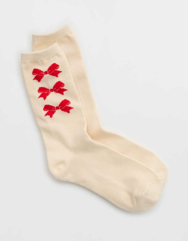 Aerie Graphic Crew Socks - Toasted Coconut, One Size 