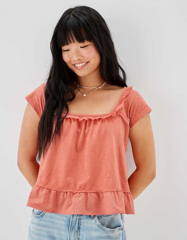 AE Ruffle Tee - Rust, XS 