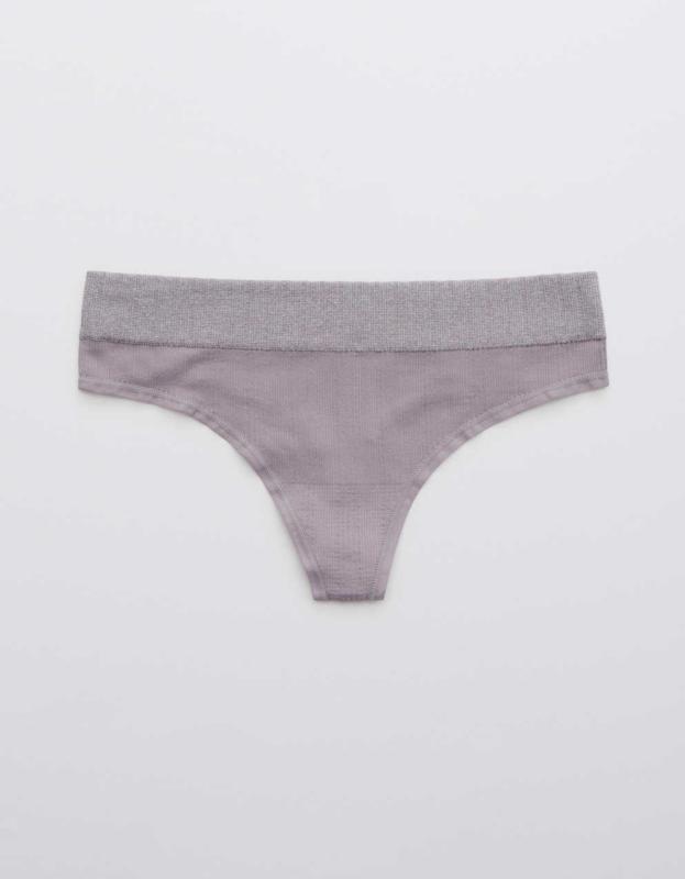 Aerie Ribbed Seamless Heather Thong Underwear - Afterglow, XS 