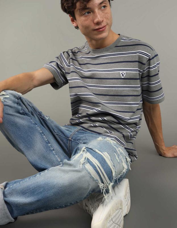 AE Flex Pique Striped T-Shirt - Heather Gray, XS 