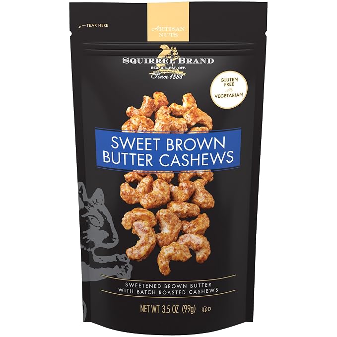 AP-Squirrel Brand Sweet Brown Butter Cashews, 3.5 oz Resealable Bag