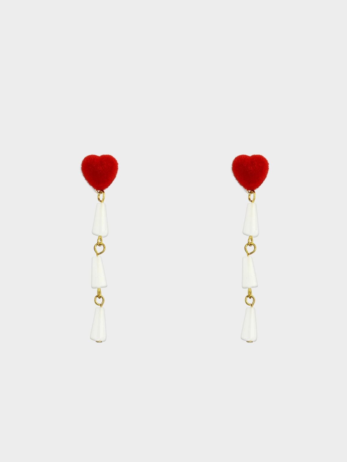 Heart Shaped Tier Drop Earrings - Red