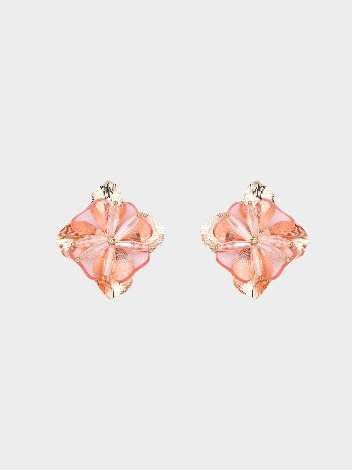 Mixed Metal Flower Earrings - Pink
