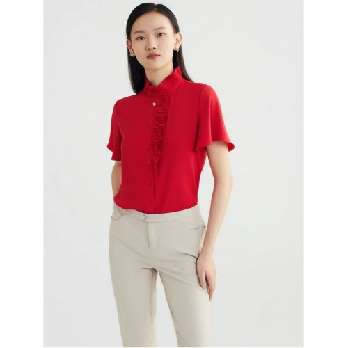 Pleated Stand Collar Blouse