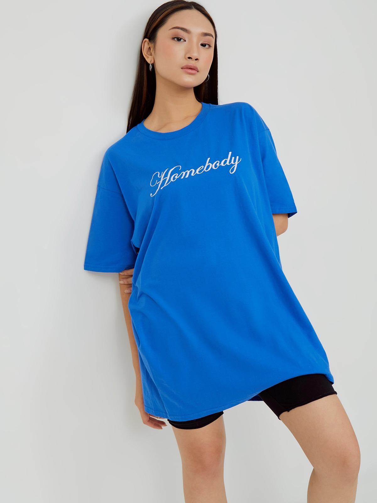Homebody Embroidery Oversized Tee - Royal Blue