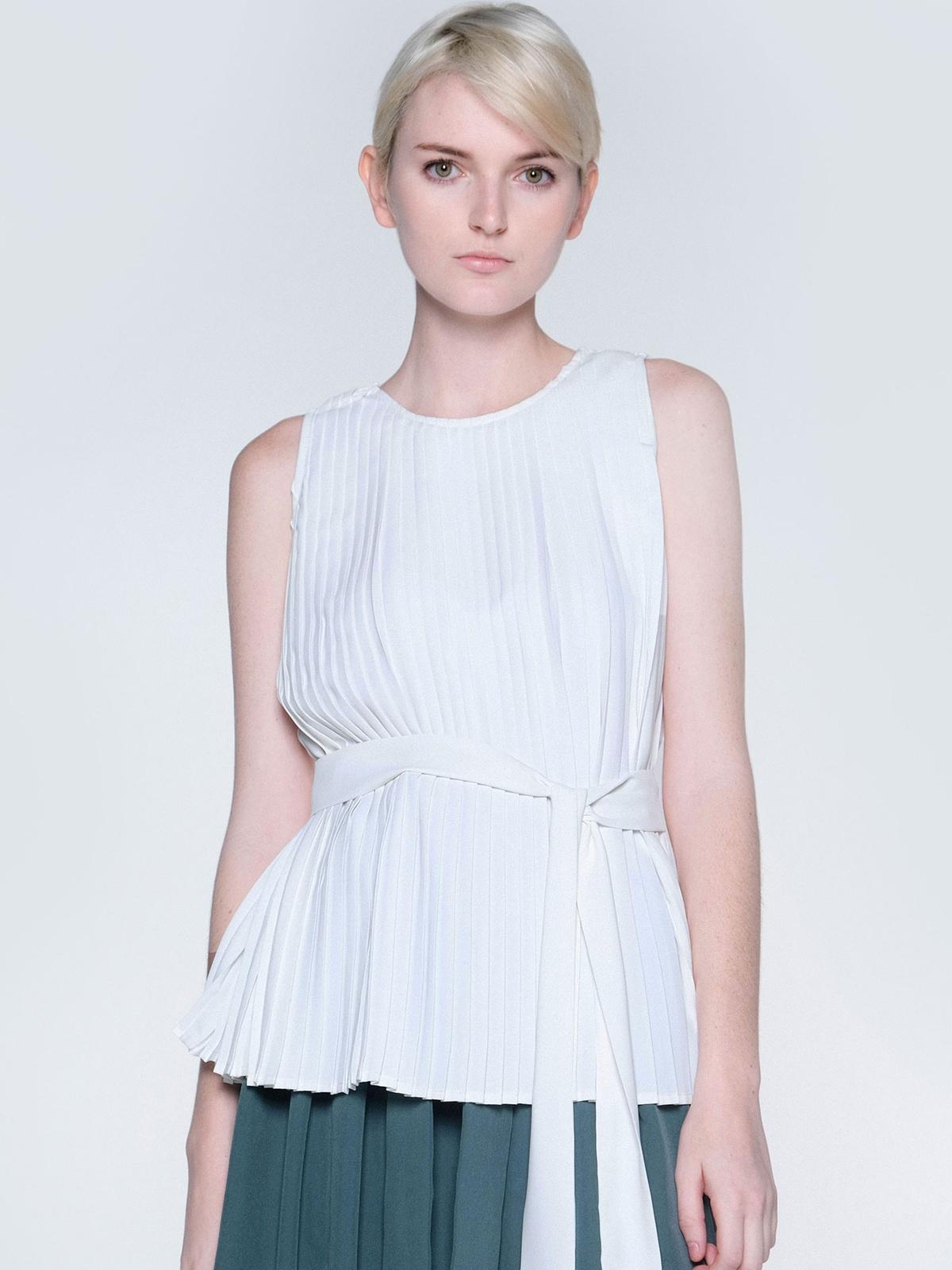 Delaina Pleated Top - White