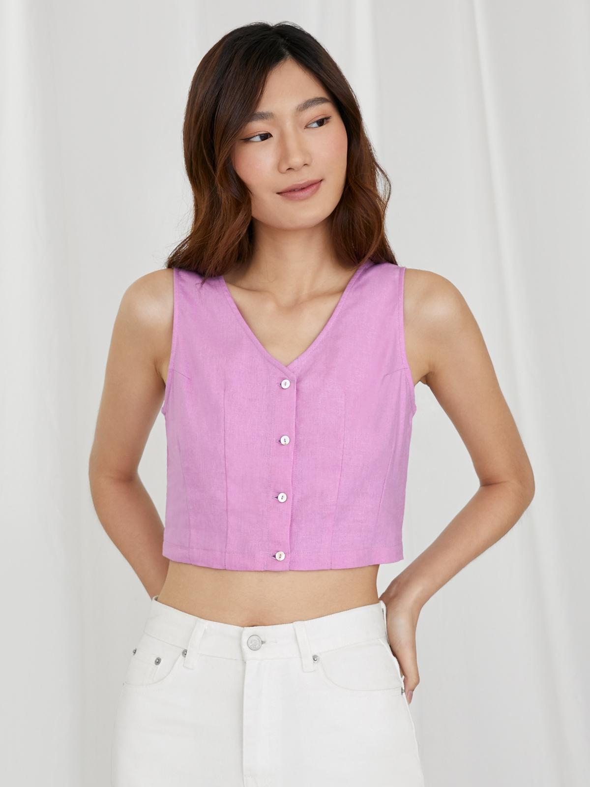 Purpose Buttoned Crop Top - Purple