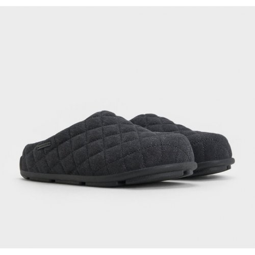  Quilted Flatform Mules - Black Textured 