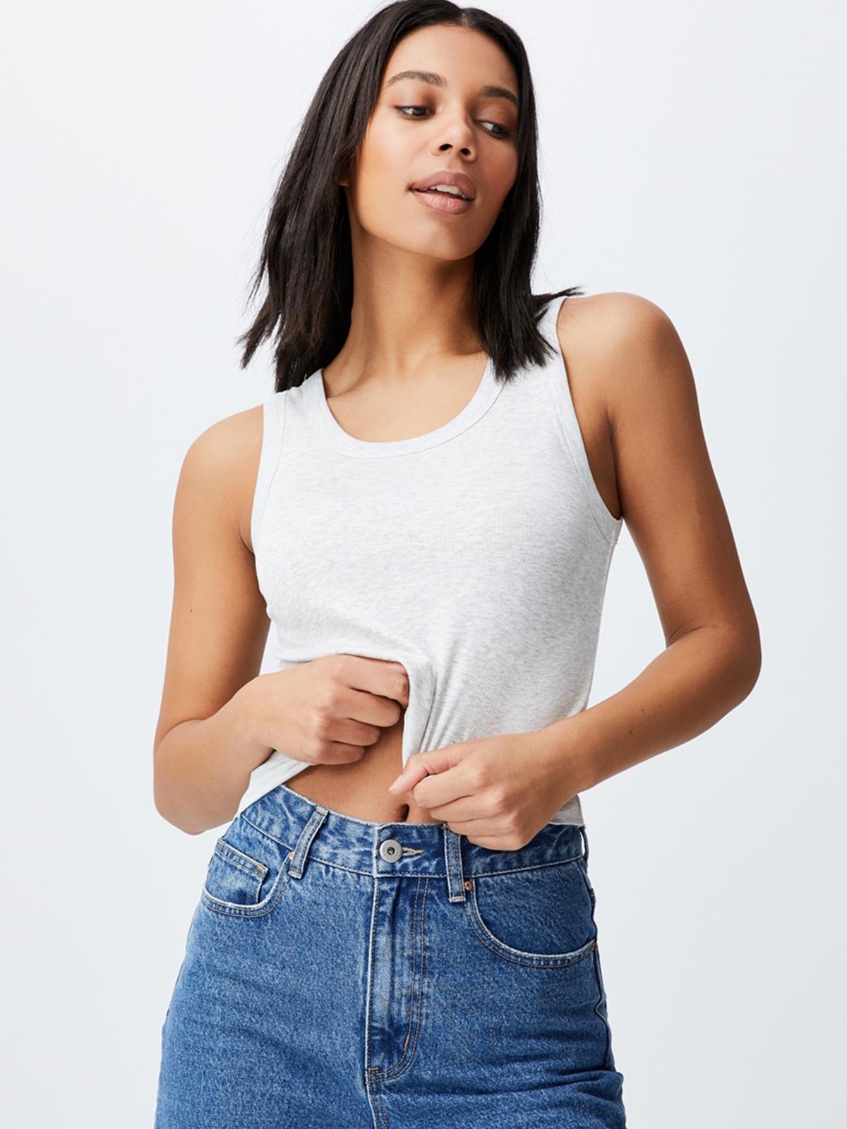 The One Organic Rib Scoop Tank - Light Grey Marle