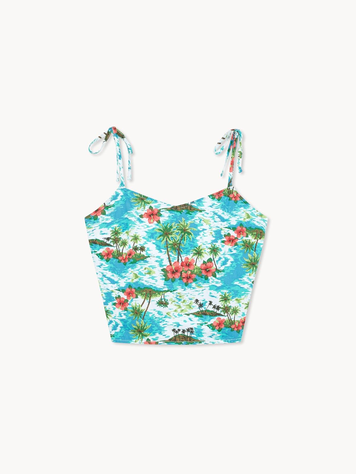 Tropical Print Crop Top - Blue