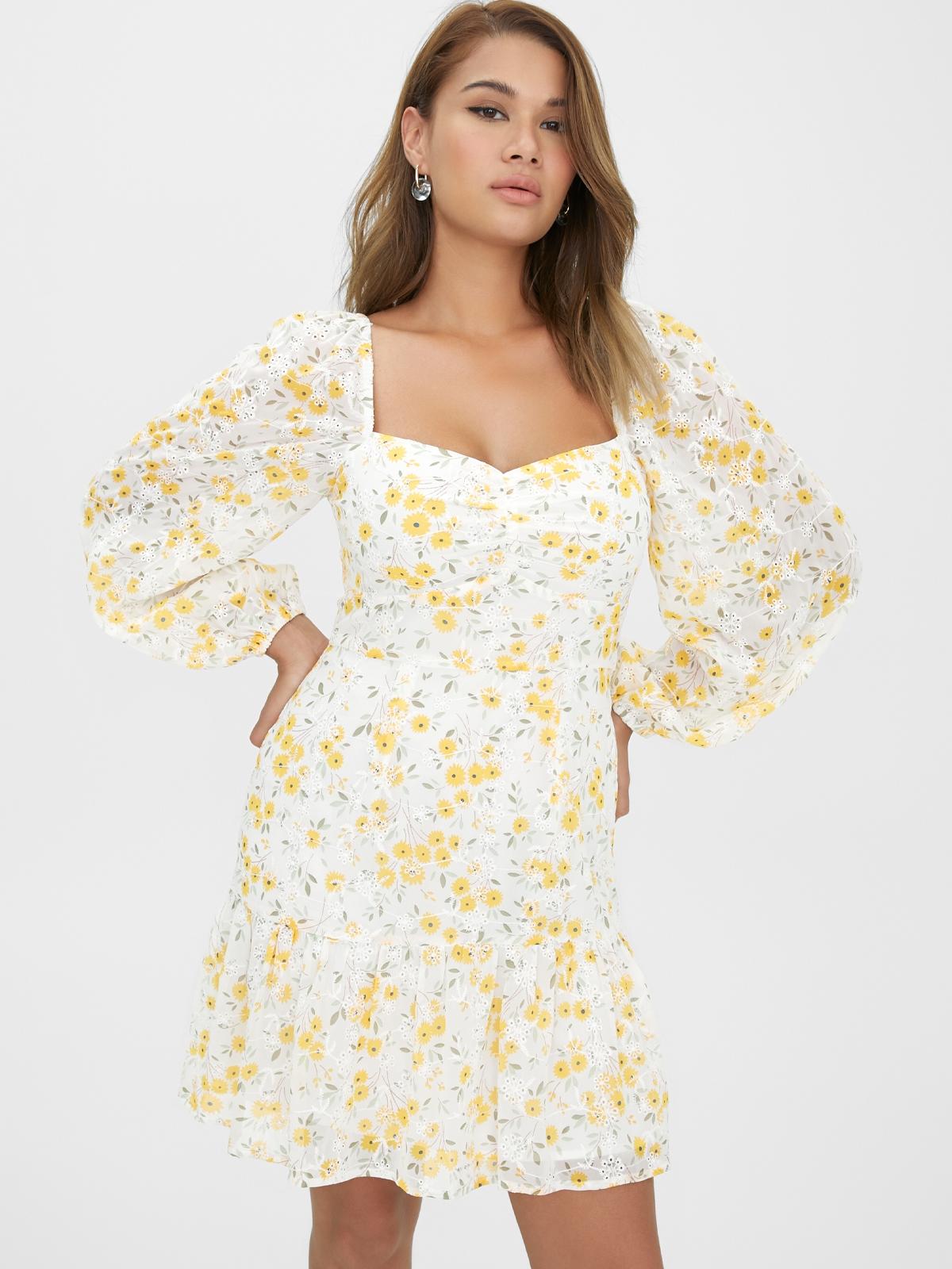 Eyelet Floral Dress - Yellow