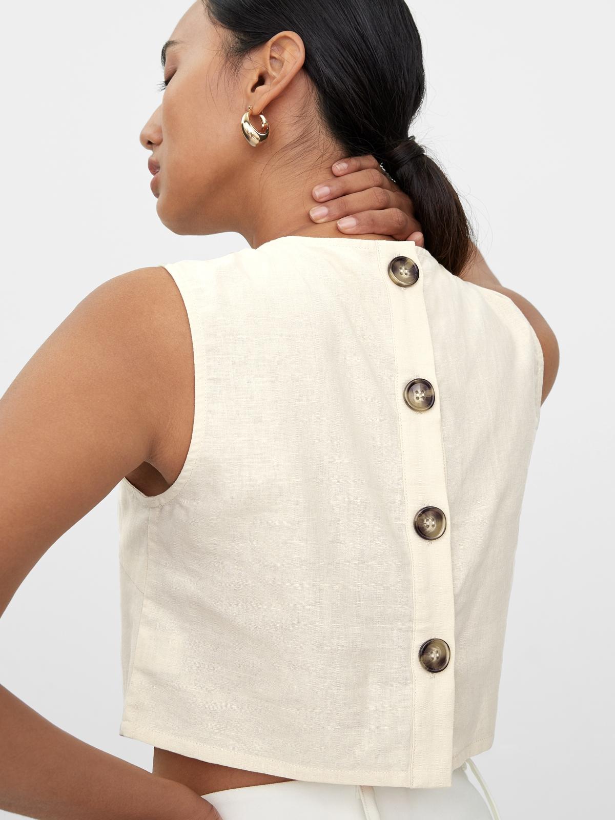 Buttoned Back Crop Top - Cream
