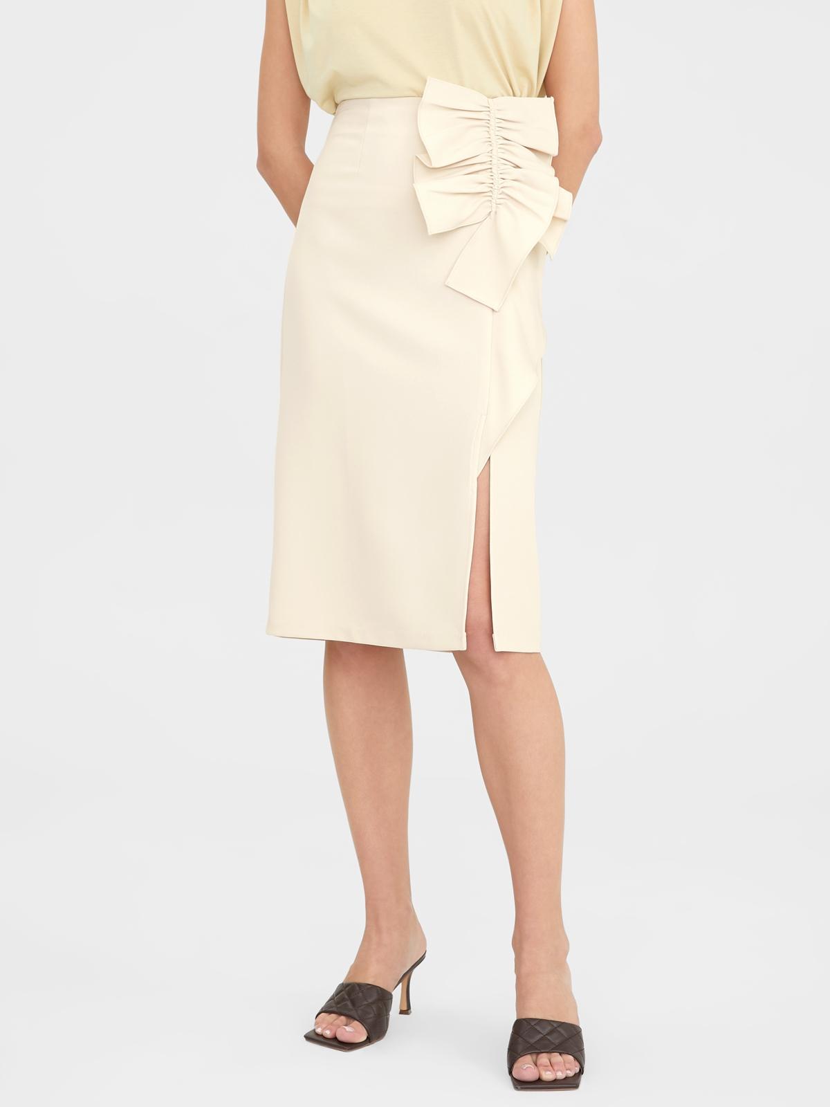 Front Slit Bow Detailed Skirt - Cream