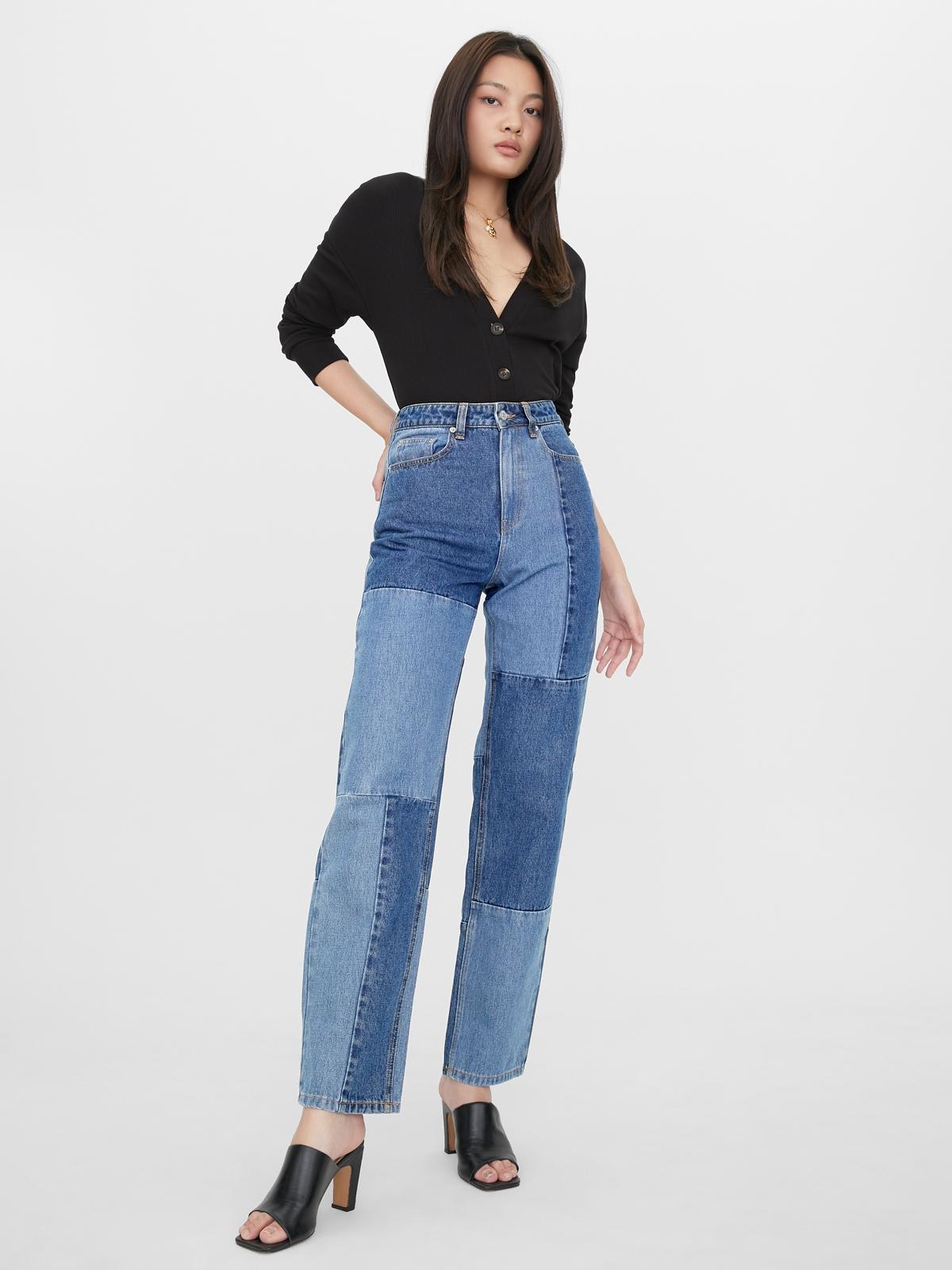 Sustainable Patchwork Denim Jeans - Blue