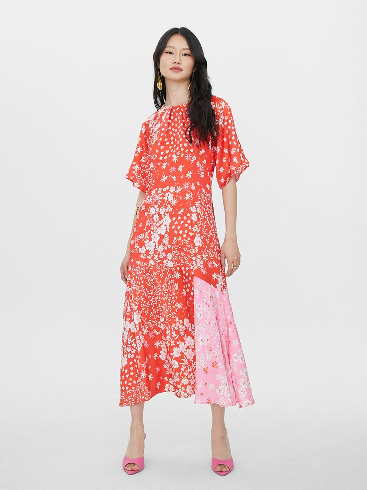 Red Floral Carmen Midi Dress - Red