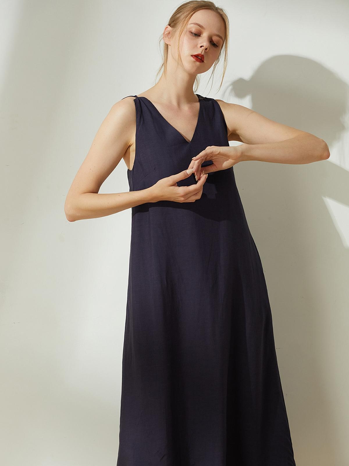 Asteria Tie Back Midi Dress - Navy