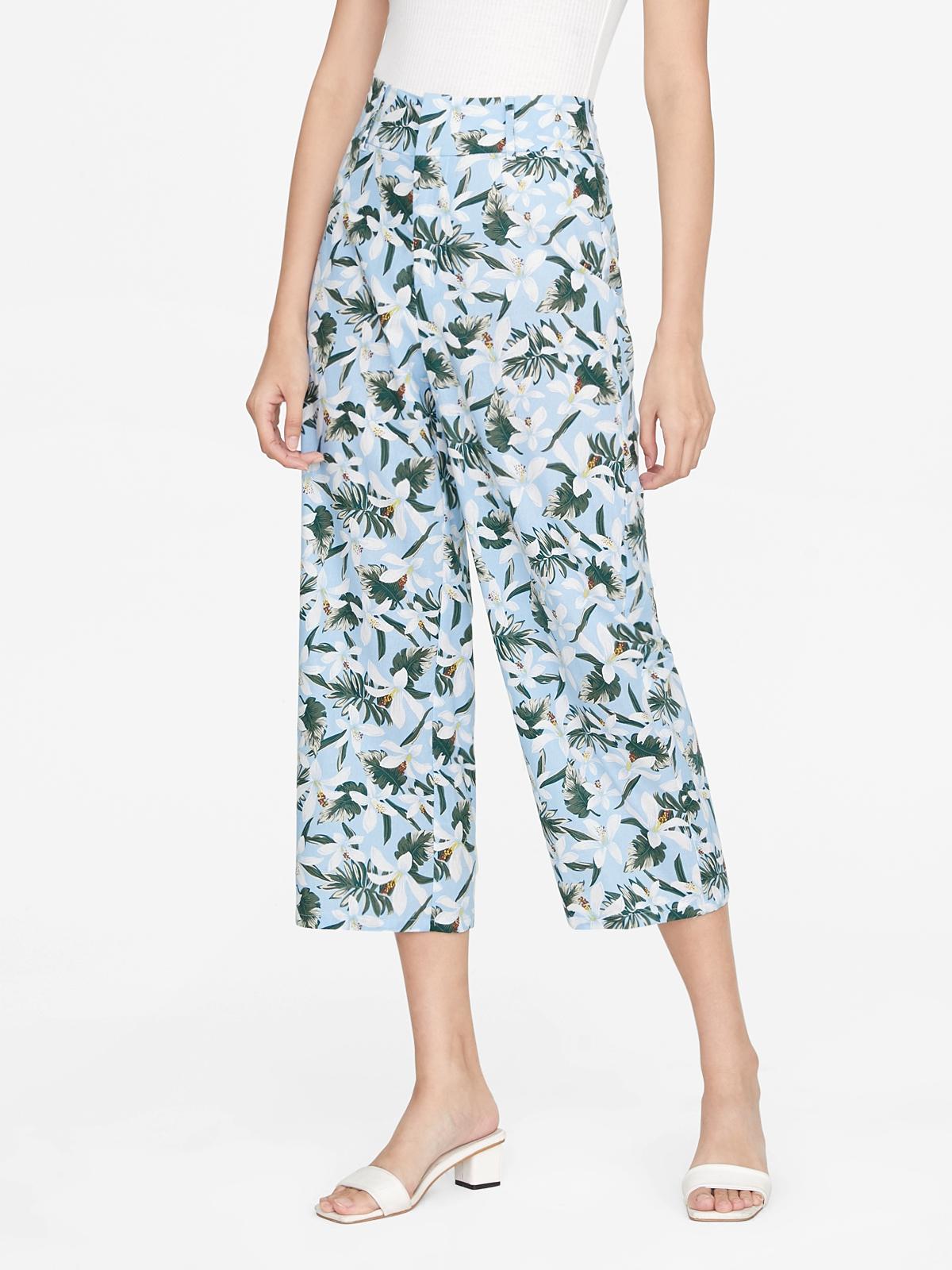 High Waist Floral Pants - Blue