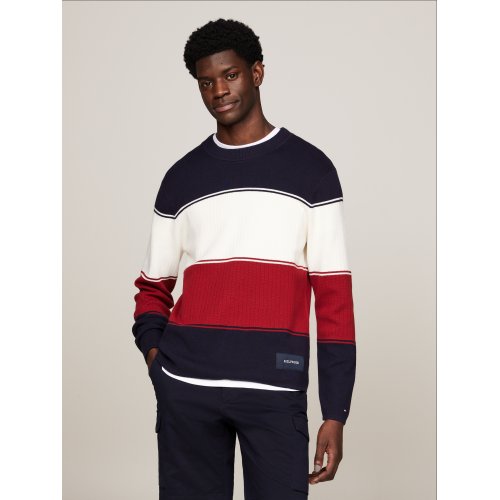  Colour-Blocked Mixed Knit Relaxed Jumper