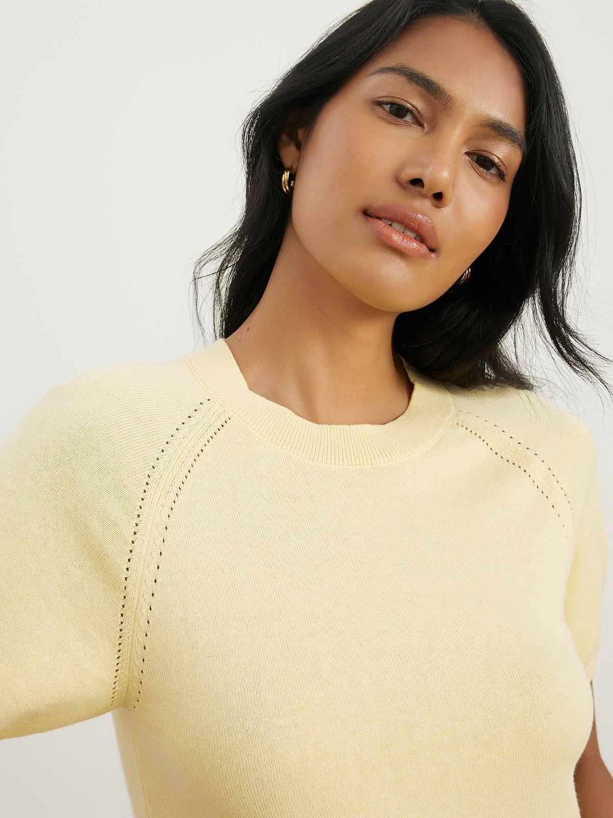 Short Sleeve Knit Top -  Yellow