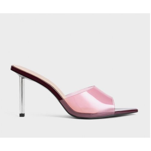  See-Through Stiletto-Heel Mules - Burgundy 