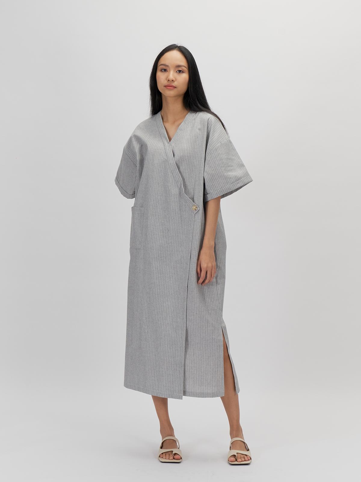 Asa Kimono Dress - Dust Blue Stripe