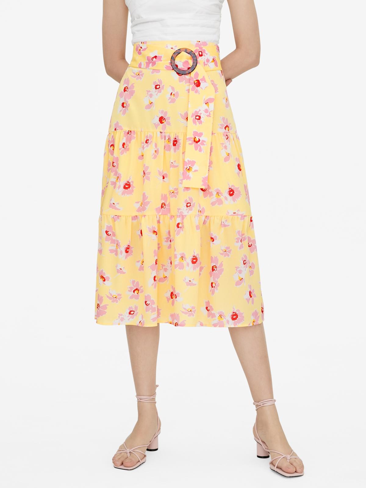 Midi Floral Tiered Skirt - Yellow