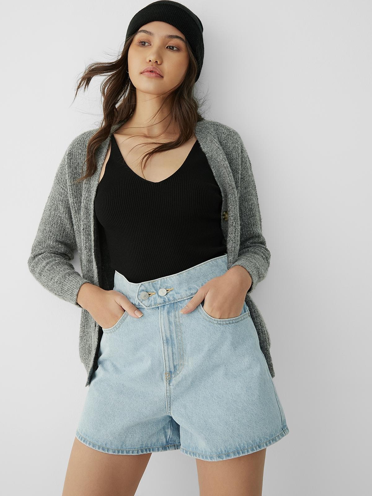 Sustainable High Waisted Shorts - Blue